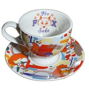 What the fox teacup and saucer funny modern tea time set for sarcastic birthday